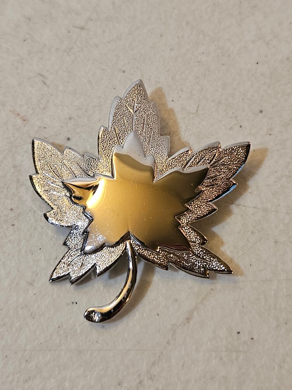 Vintage Monet Silver Tone Maple Leaf Brooch Textured Signed Fall Pin